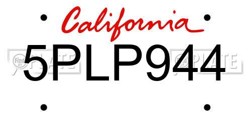 5PLP944 California License Plate