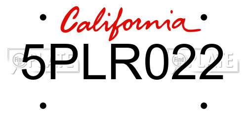 5PLR022 California License Plate