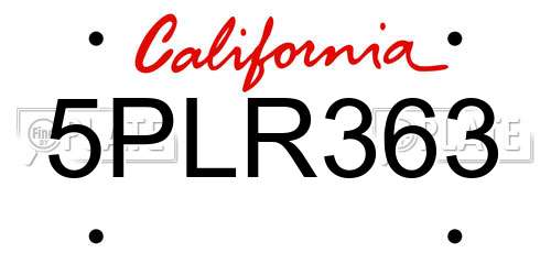 5PLR363 California License Plate