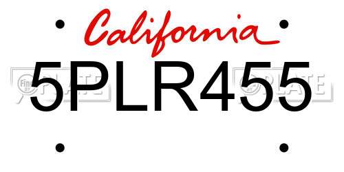 5PLR455 California License Plate