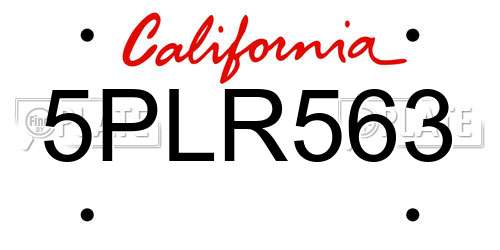 5PLR563 California License Plate