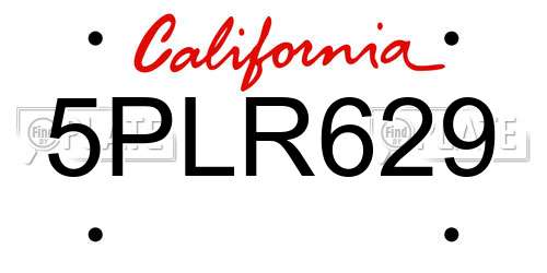 5PLR629 California License Plate