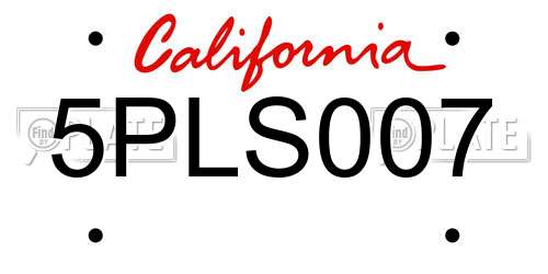 5PLS007 California License Plate
