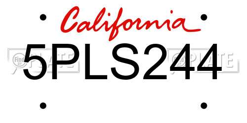 5PLS244 California License Plate
