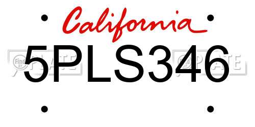5PLS346 California License Plate