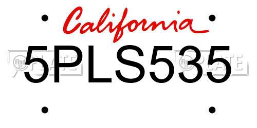 5PLS535 California License Plate
