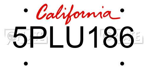 5PLU186 California License Plate
