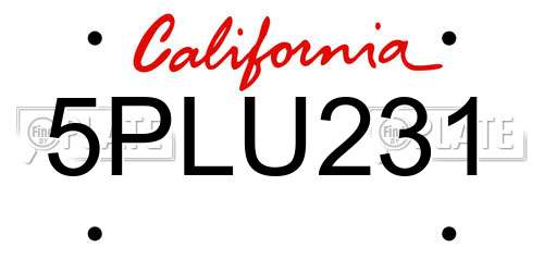5PLU231 California License Plate