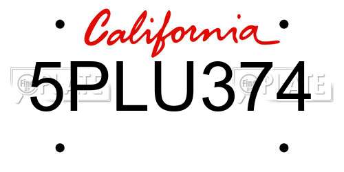 5PLU374 California License Plate