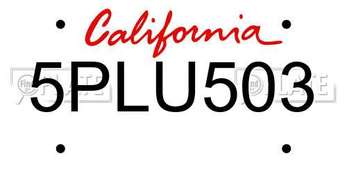 5PLU503 California License Plate