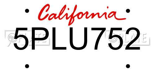5PLU752 California License Plate