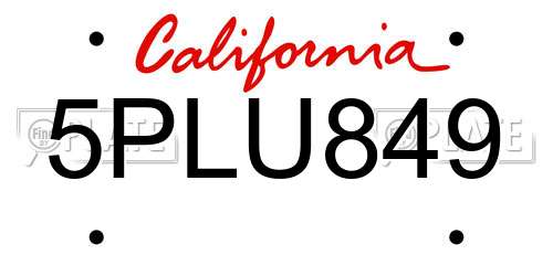 5PLU849 California License Plate