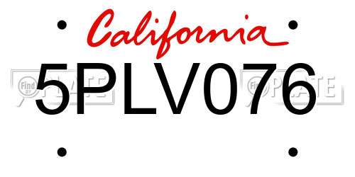 5PLV076 California License Plate