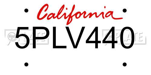 5PLV440 California License Plate