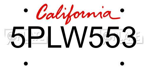 5PLW553 California License Plate