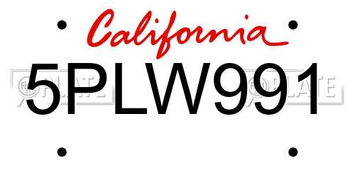 5PLW991 California License Plate