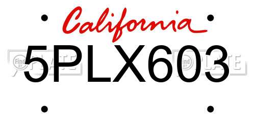 5PLX603 California License Plate