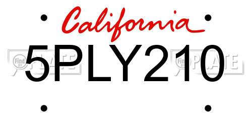 5PLY210 California License Plate