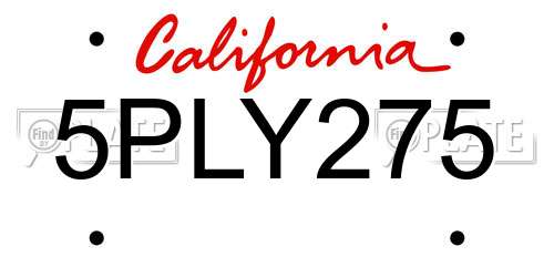 5PLY275 California License Plate