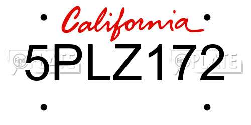 5PLZ172 California License Plate