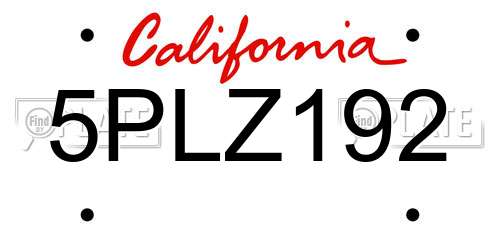 5PLZ192 California License Plate