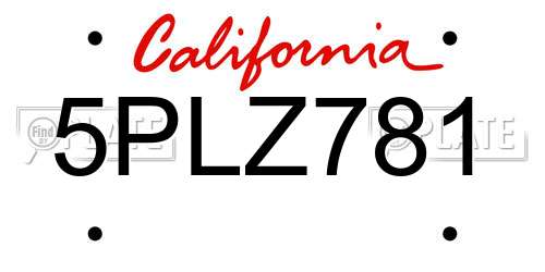 5PLZ781 California License Plate