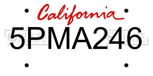 5PMA246 California License Plate