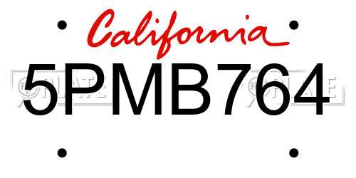 5PMB764 California License Plate