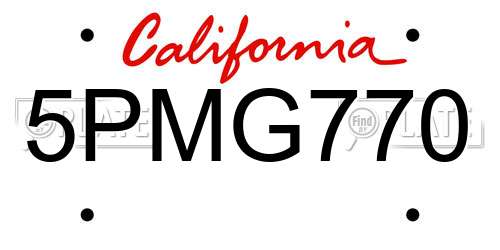 5PMG770 California License Plate