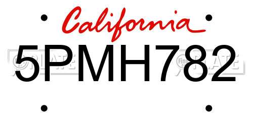 5PMH782 California License Plate