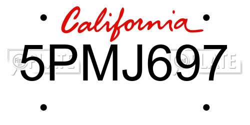 5PMJ697 California License Plate