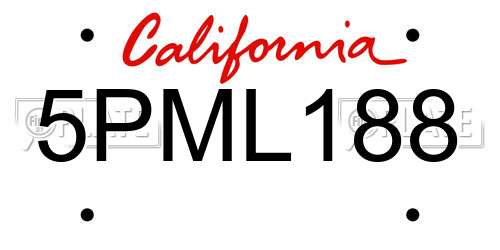 5PML188 California License Plate