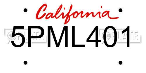 5PML401 California License Plate