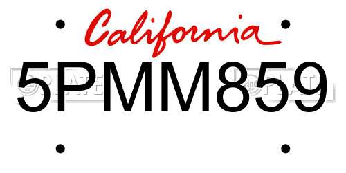 5PMM859 California License Plate