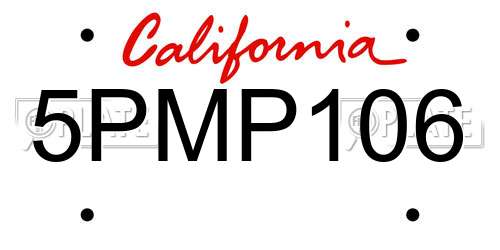 5PMP106 California License Plate