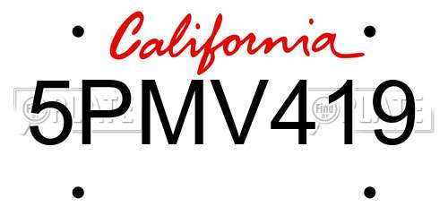 5PMV419 California License Plate
