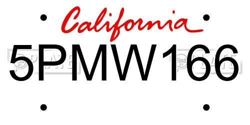 5PMW166 California License Plate