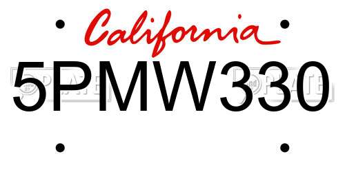 5PMW330 California License Plate