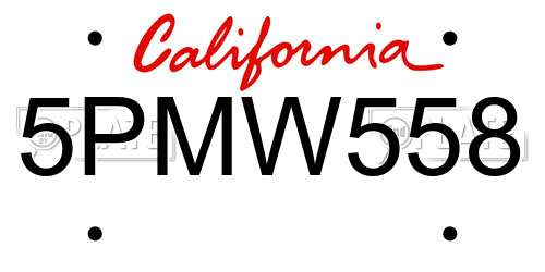 5PMW558 California License Plate