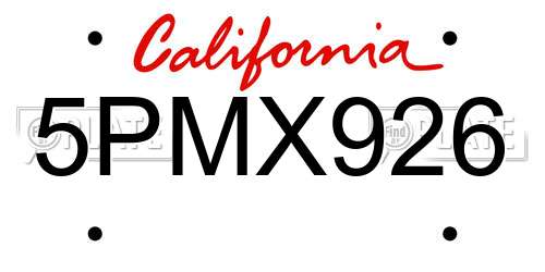 5PMX926 California License Plate
