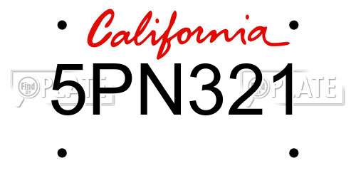 5PN321 California License Plate