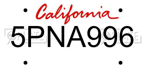 5PNA996 California License Plate