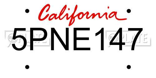 5PNE147 California License Plate