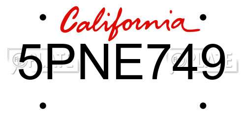 5PNE749 California License Plate