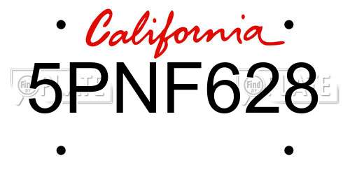 5PNF628 California License Plate