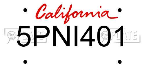 5PNI401 California License Plate