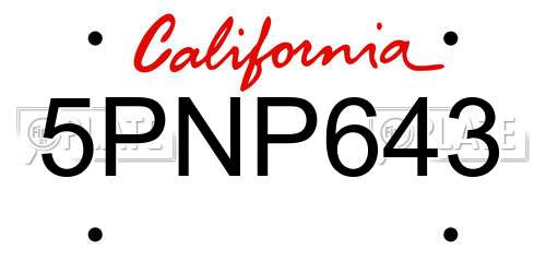 5PNP643 California License Plate