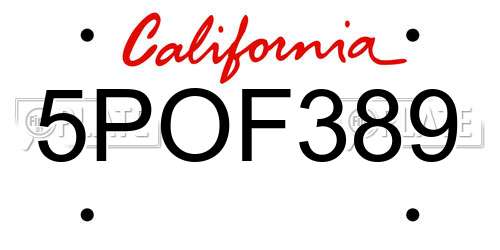5POF389 California License Plate