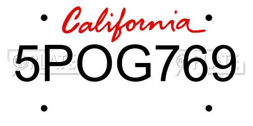 5POG769 California License Plate