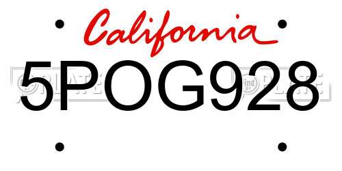 5POG928 California License Plate
